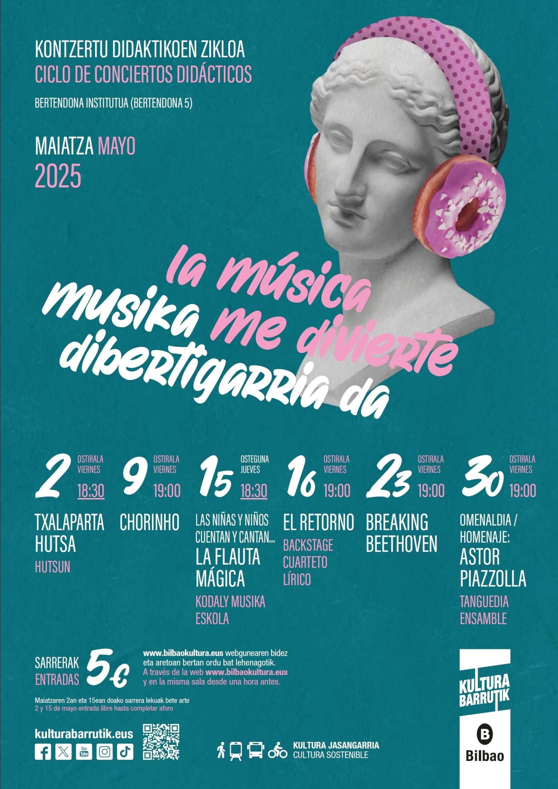 El ciclo de conciertos didácticos Musika Dibertigarria Da - La Música Me Divierte regresa al Instituto Bertendona a partir del viernes 2 de mayo