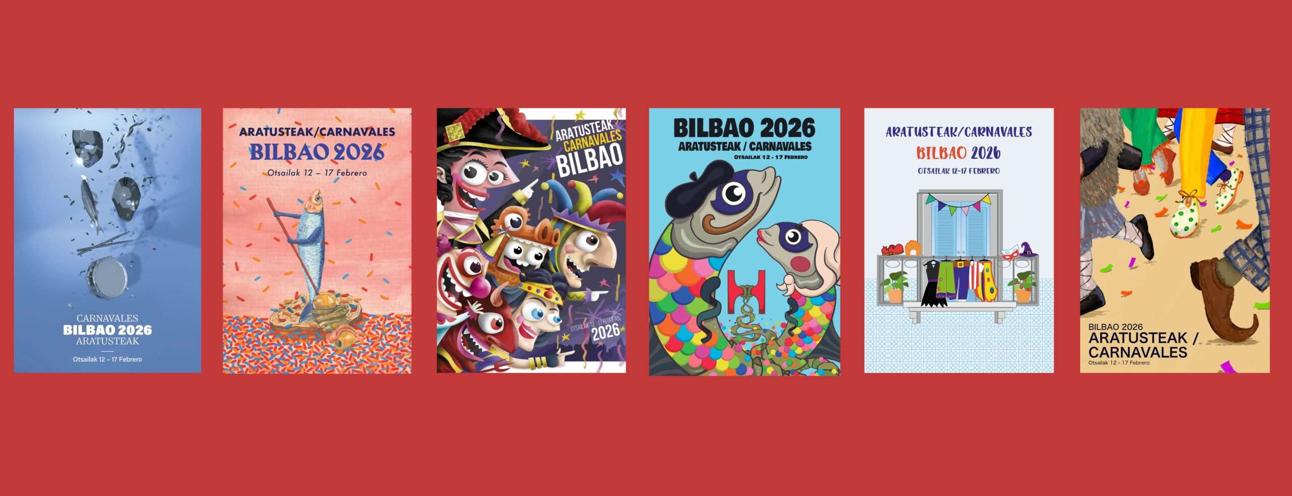 Bilbao presenta los 6 carteles finalistas que competirán por ser la imagen del Carnaval 2026