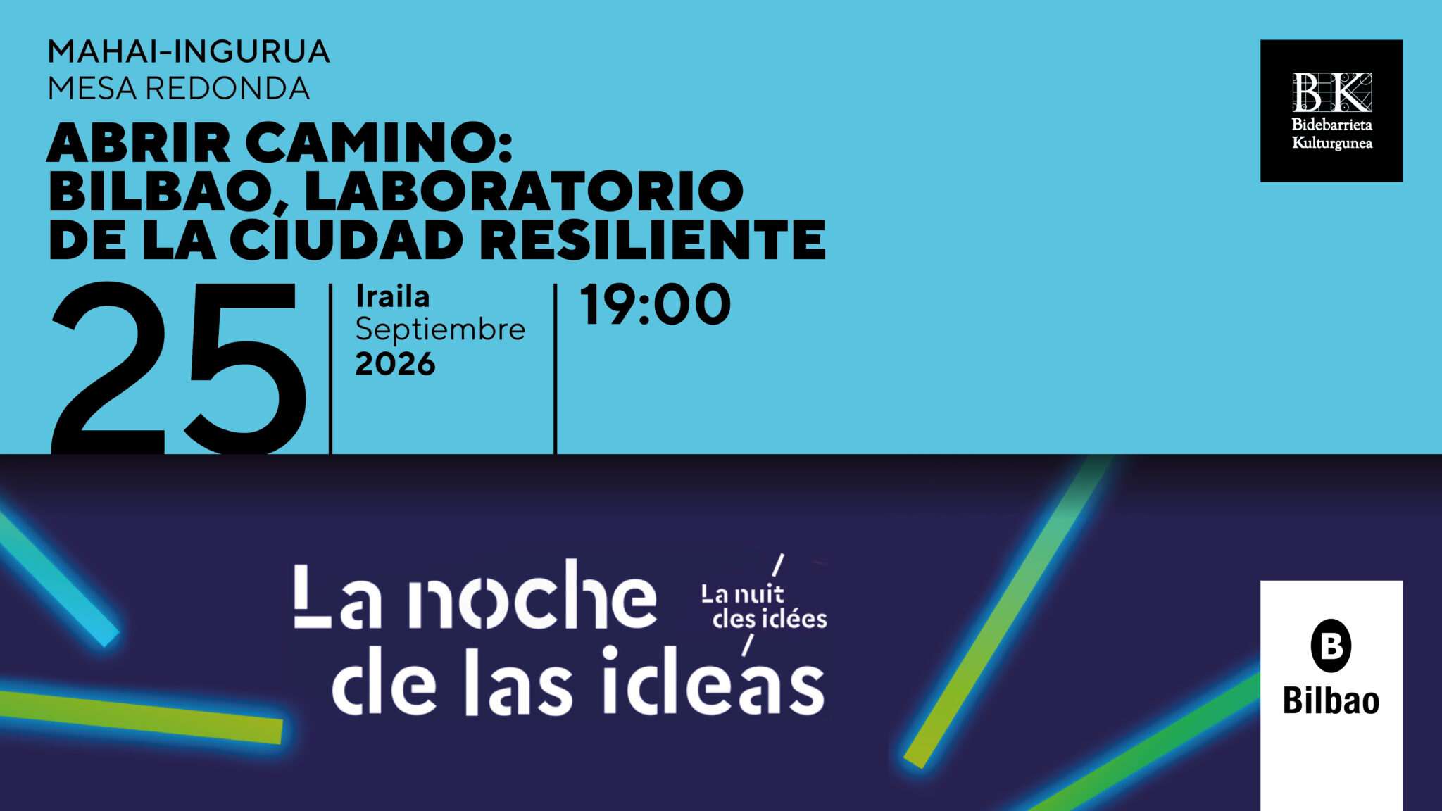 El Ayuntamiento de Bilbao participa el 25 de septiembre en la Noche de las Ideas con una mesa redonda sobre la adaptación de las ciudades al cambio climático