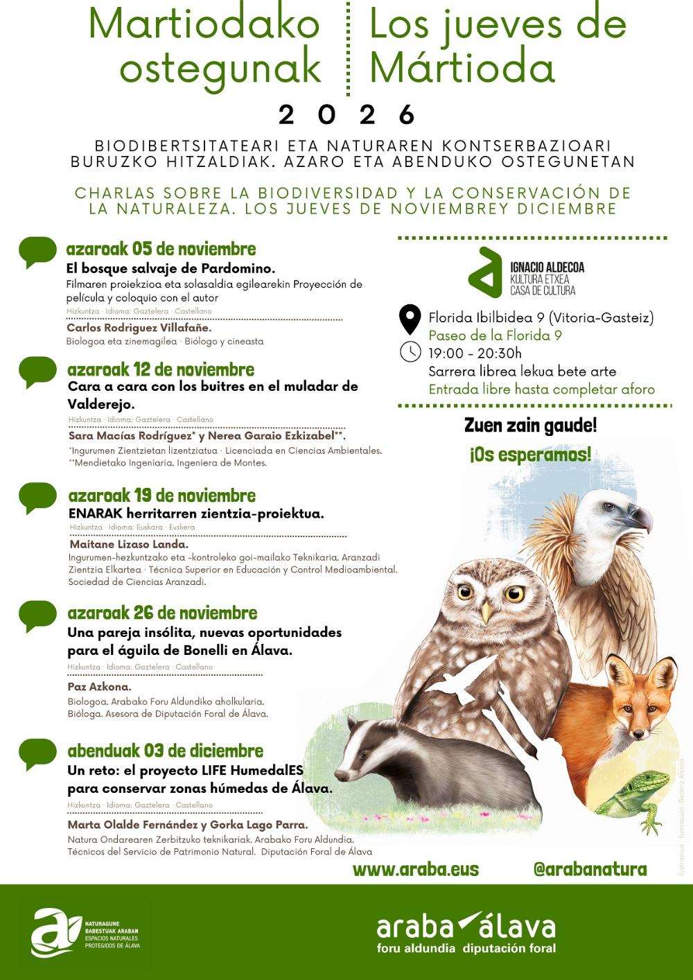 Ciclo de charlas sobre biodiversidad y conservación de la naturaleza en noviembre por la Diputación Foral de Álava