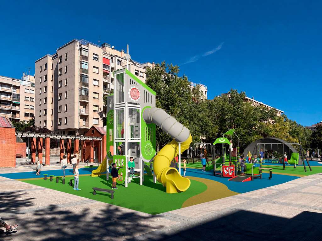 La plaza de Félix Huarte en Iturrama contará en 2024 con un nuevo parque infantil para niños de 2 a 12 años, con un presupuesto de 183.999,71 euros